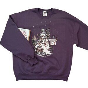 Vintage Snowmen Melt Your Heart Graphic Sweatshirt Oversized Large Purple